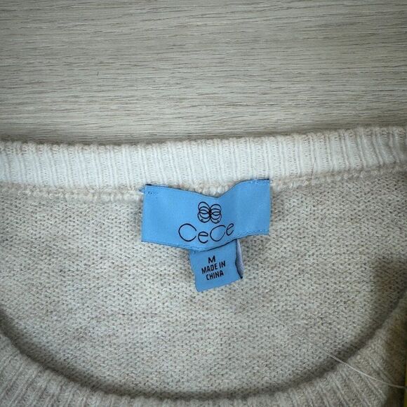 CeCe SKI Motif Crew Neck Sweater Womens Medium Ivory W/ Headband Apres Lodge - Picture 3 of 5